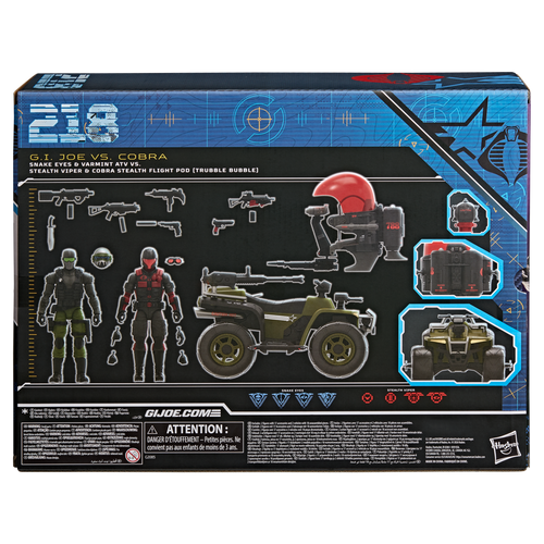G.I. Joe Classified Series #218, Snake Eyes & Varmint ATV Vs. Stealth Viper & Cobra Stealth Flight Pod (Trubble Bubble)